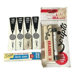 Vintage Scripto Pencil Lead Bundle 4 Thin Lead, 1 Thick Lead, Pencil Refill Kit